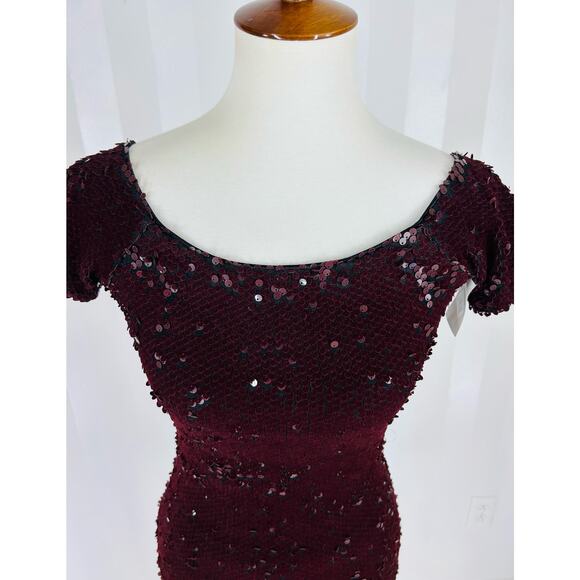 NWT DRESS THE POPULATION Women’s Burgundy Bodycon Sequin Dress Sz S - Picture 5 of 10
